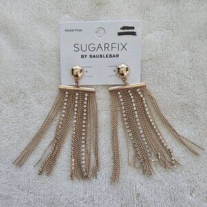 Dangle Earrings Gold/Rhinestone 3.5" long fringe NEW